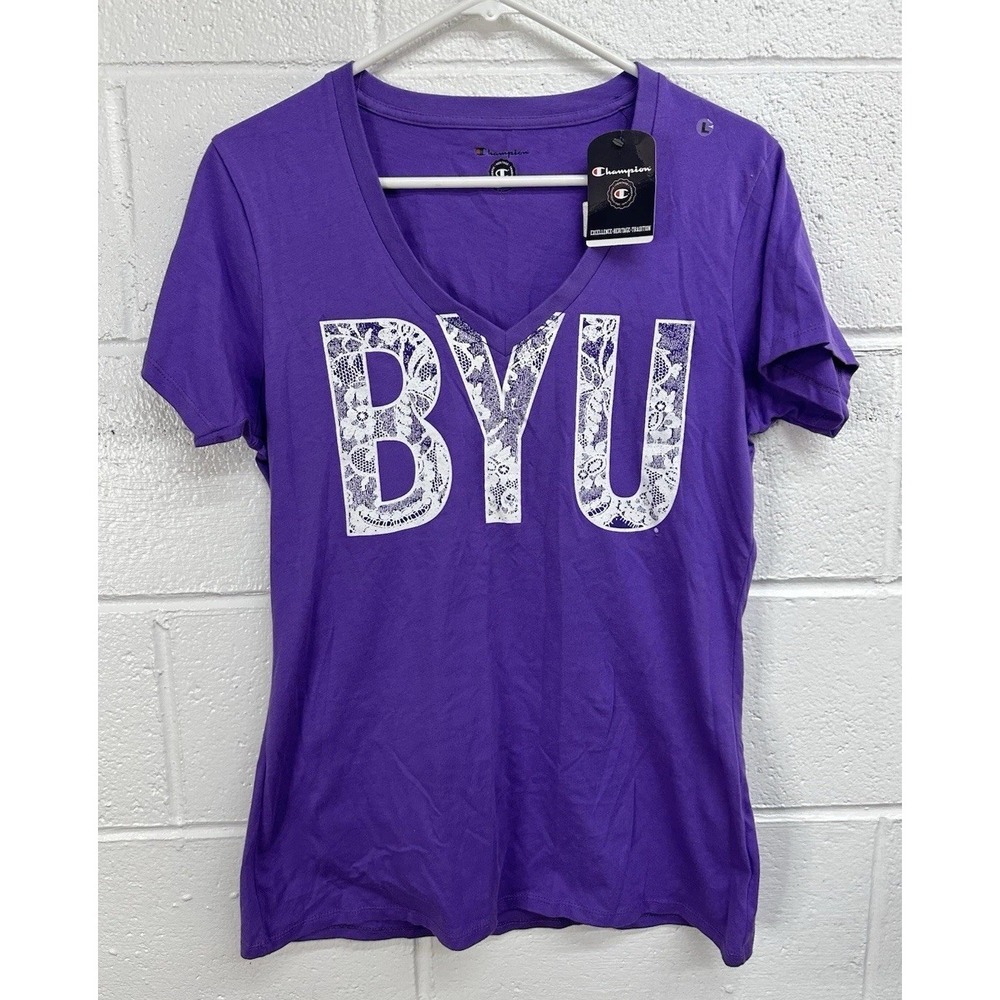 Champion T-shirt Purple BYU Lace Logo Print / Women's Large
